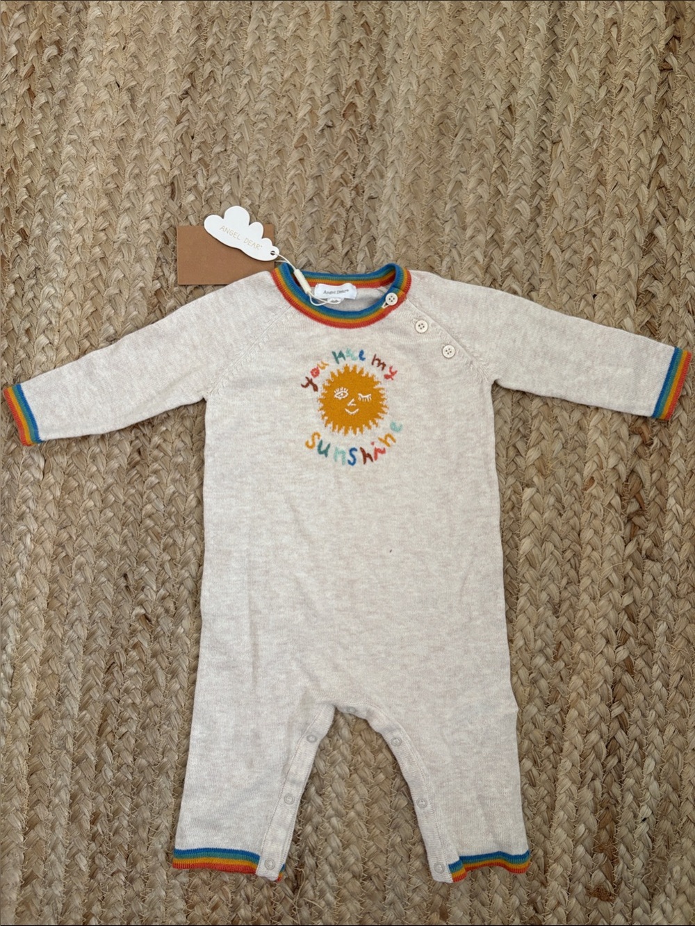 Cotton Cream Knit One-Piece with Rainbow Trim